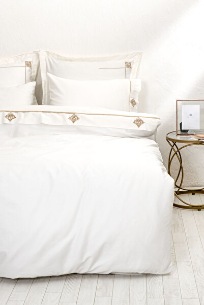 LUXURIOUS %100 ORGANIC COTTON ADEN DUVET COVER SET - CREAM - 220X240