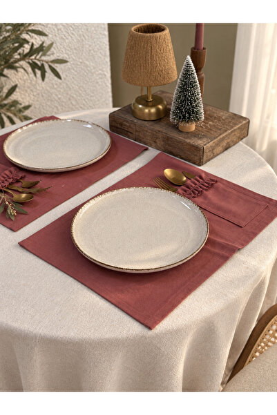 KaiAtelier 6Lı Rosa Cepli Keten Fırfır Detaylı Amerikan Servis/ Supla