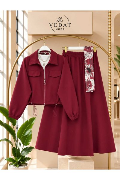MODA VEDAT Women's Skirt Suit with Pocket Flaps -0550