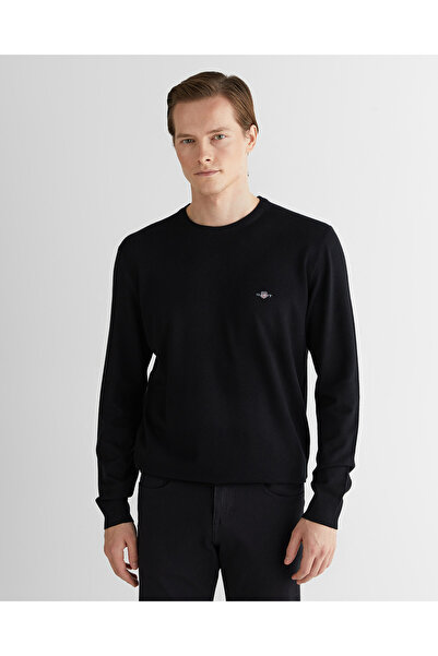Gant Erkek Siyah Standart Fit Bisiklet Yaka Triko