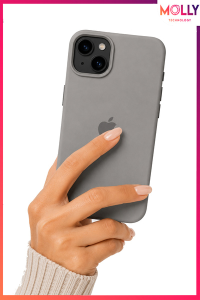 Molly iPhone 15 İçin Alfa Gri Lansman İçi Kadife Mat Silikon Kılıf