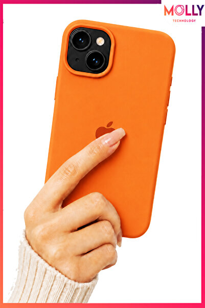 Molly iPhone 15 İçin Turuncu Lansman İçi Kadife Mat Silikon Kılıf