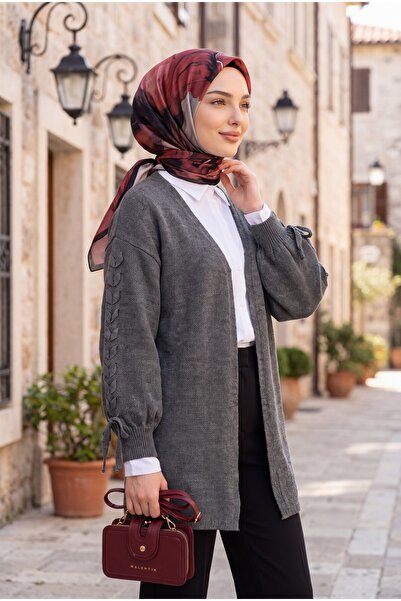Modamorfo Kolu Hair Braided Casual Knitwear Cardigan - Smoked