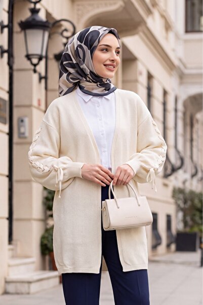 Modamorfo Kolu Hair Braided Casual Knitwear Cardigan -Cream
