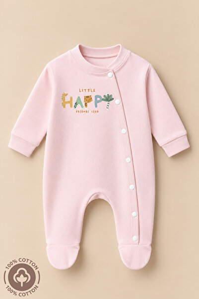Miniel Unisex Happy Printed 0-6 Months Combed Organic Cotton Baby Romper with...