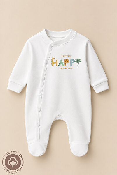 Miniel Unisex Happy Printed 0-6 Months Combed Organic Cotton Baby Romper with...