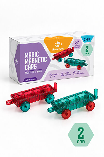 SWEETBEE Magnetic Cars 2 Adet Araba Eklentisi - Manyetik Araç Oyun Seti Mıkna...