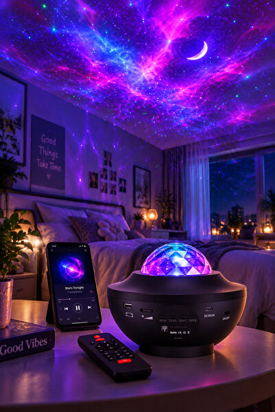 Genel Markalar Starry Projektör Bluetooth Hoparlör Gece Lambası RGB Led Işıklı Parti Hoparlörü Speaker