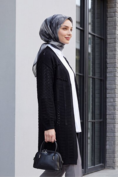 Modamorfo Pompom Mixed Pattern Araboy Knitwear Cardigan - Black