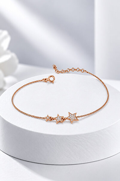 jelux silver Gümüş 925 Ayar Süzme Yıldız Ayarlanabilir Gold Bileklik