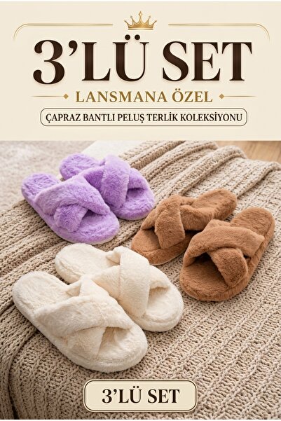 Nmoda Set of 3 Women's Plush House Slippers with Cross Straps, Open Toe, Soft...