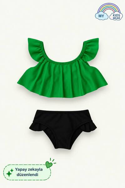 My Kids Wear طقم ملابس سباحة مكون من قطعتين مع تفاصيل مكشكشة