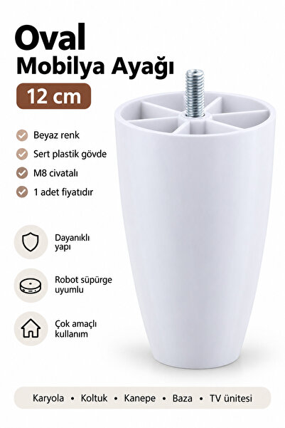 NUBLADO Vidalı Oval Plastik 12 Cm Mobilya Dolap Kanepe Koltuk Baza Yükseltici Ayağı Ayakları.