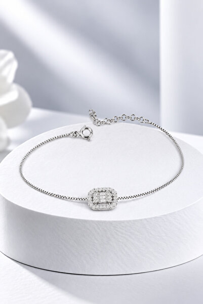 jelux silver Gümüş 925 Ayar Baget Zirkon Taşlı Fantazi Ayarlanabilir Bileklik