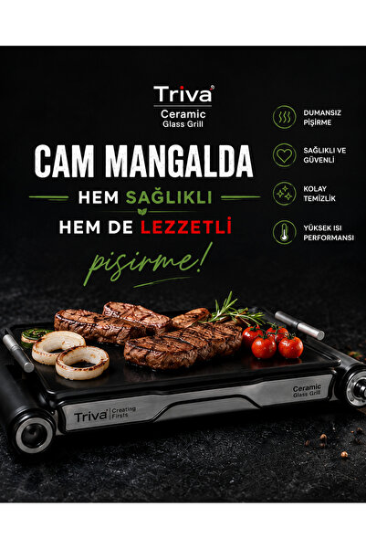 Triva Cam Mangal Elektrikli, Ev Tipi Cam Izgara, Seramik Cam Yapışmaz Taşınab...
