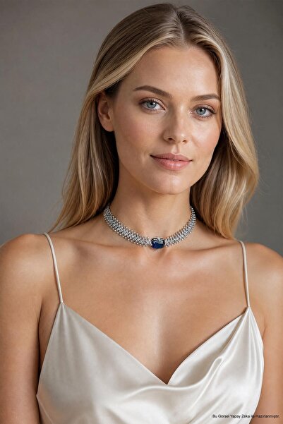 So CHIC... Gece Mavisi 18 Ayar Beyaz Altın Kaplama Gümüş Choker Gerdanlık