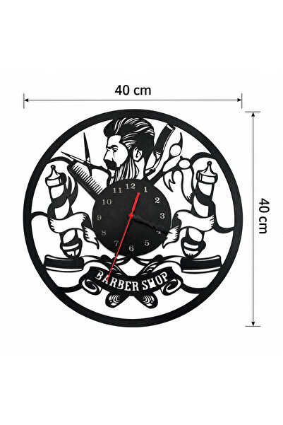 melowood Barber Shop Duvar Saati 40 X 40 - Berber Temalı Dekoratif Duvar Saat...
