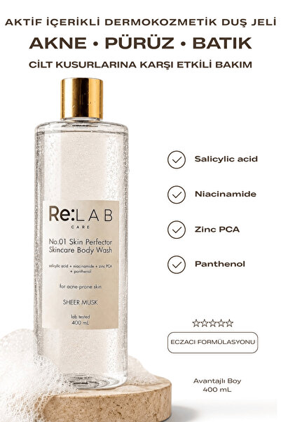 ReLAB Care Akne ve Pürüz Karşıtı Duş Jeli - Salisilik Asit, Niacinamide, Zinc...