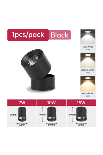 Choice إضاءة LED داون لايت 7 وات أبيض دافئ 3000 كلفن أسود، 3 ألوان متغيرة، دي...