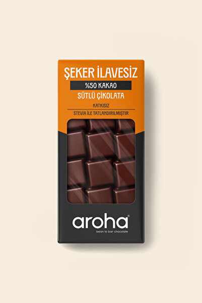AROHA %50 Kakao Şeker Ilavesiz Sütlü Çikolata (STEVİA ILE TATLANDIRILMIŞTIR) ...