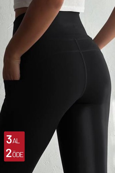 Generic Brand Women's High Waist Gathering Double Pocket Leggings Fitness Leg...