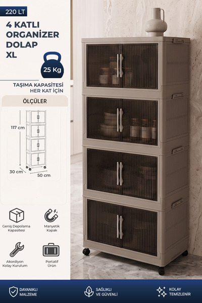 Kitchen Life 4'lü Tekerlekli İstiflenebilir Portatif Katlanabilir Çok Amaçlı ...
