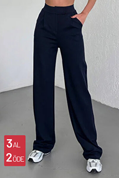 noov Women's Lycra Velcro Closure Zr Crepe Palazzo Trousers 6016 Dark Blue