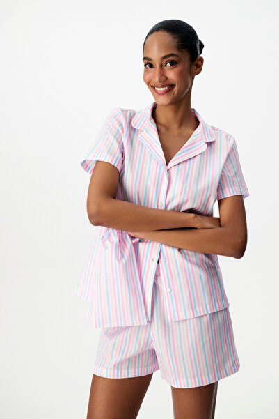 Penti Travel Çizgili Kısa Kollu Gömlek Şort Pijama Takımı