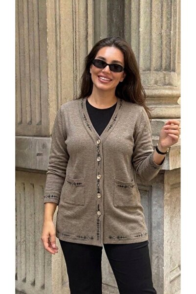 onno style women BANTI BAKLAVA DESENLİ KLASİK TRİKO DÜĞMELİ CEKET