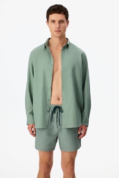 Penti Cămașă pentru bărbați, verde deschis, kaki, din amestec de in și air linen
