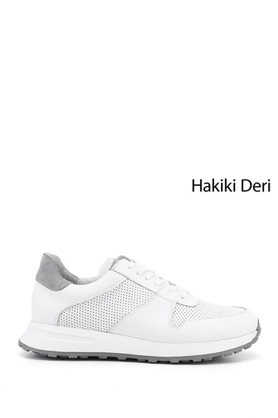 GÖNDERİ(R) Men's White Lace-Up Genuine Leather Comfort Sneaker