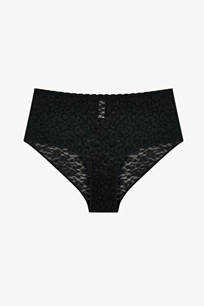 Penti Siyah Easy Dantelli Çiçekli Yüksek Bel Slip Külot
