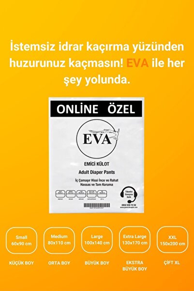 EVA Ekonomik Emici Külot Ayakta Hasta Bezi Beyaz Medium 30 Lu