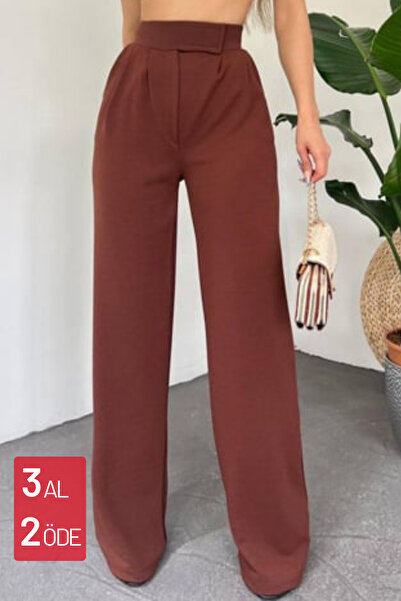 noov Women's Lycra Velcro Closure Zr Crepe Palazzo Trousers 6016 Brown
