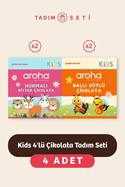 AROHA Kids 4'lü Tadım Seti (Hurmalı Bitter & Ballı Sütlü Çikolata x2)