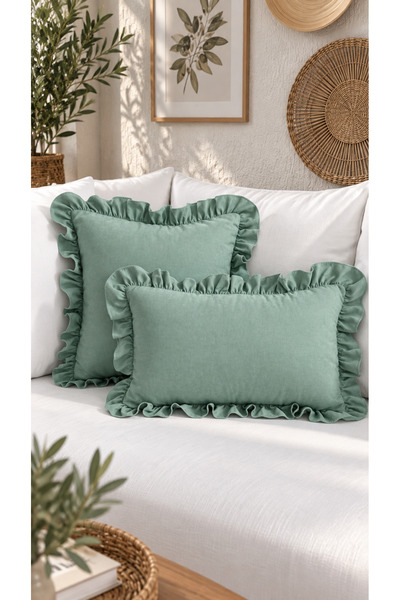 Decamor home İnci Vintage Πράσινη Θήκη Μαξιλαριού με Βολάν 1 ΤΕΜ
