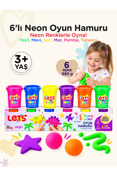 Lets 6 Renk Neon Oyun Hamuru 660g