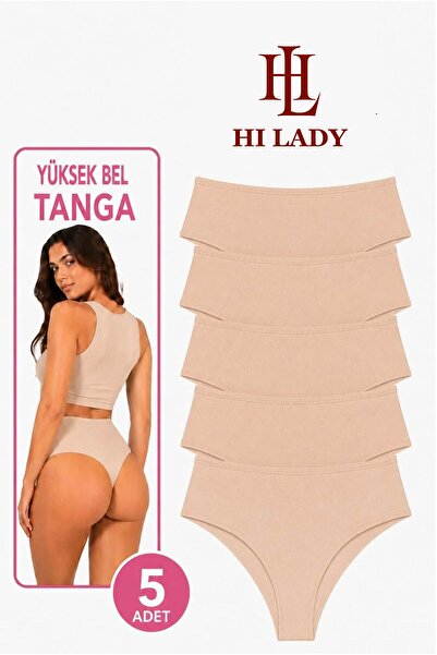 Hilady Women's Thong, High Waist Thong 5 Pack String, Thong Panties Cotton Fa...