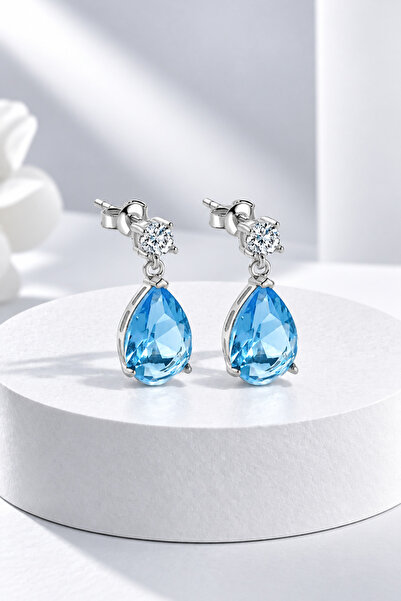 jelux silver Gümüş 925 Ayar Rodyumlu Zirkon Taşlı Aqua Blue Pırlanta Montür Ç...