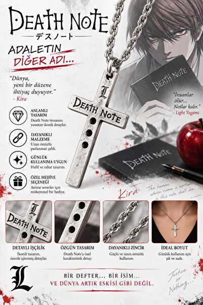 FG KONNİCHİWA Death Note Haç Istavroz Çelik Kolye Haç Simgeli Motifli Death N...