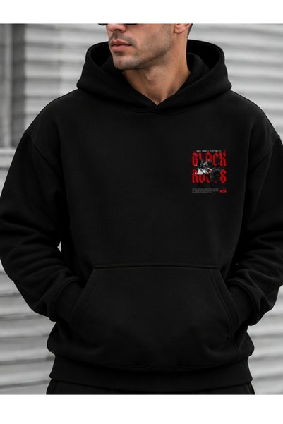 Relax family xf Men's Winter Black Sweatshirt Hooded Back Printed