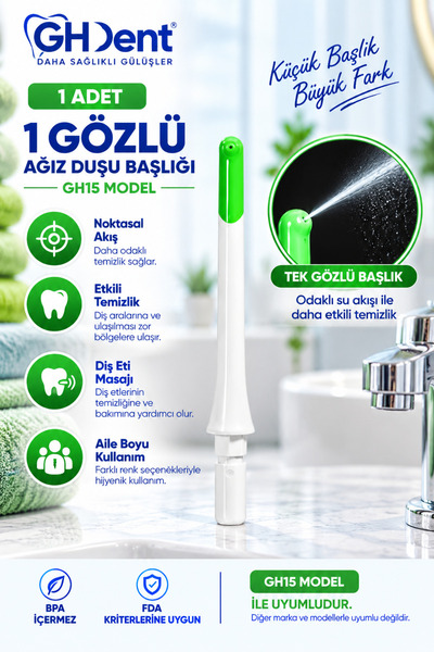 GHDENT GH15 Uyumlu 1 Adet Yedek Başlık - 1 Gözlü Akış Teknolojisi - BPA İçermez & FDA Kriterli Hammadde