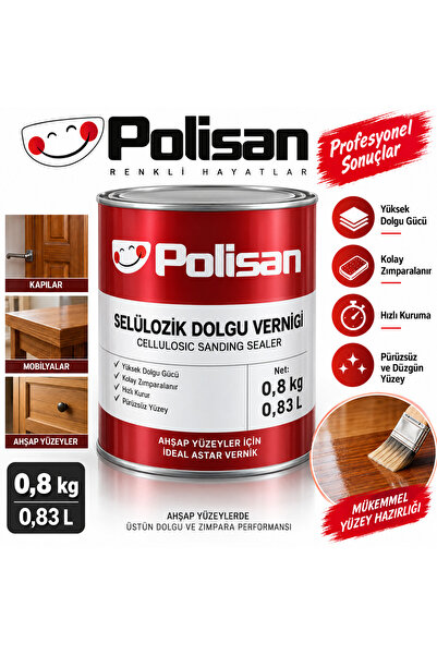 Polisan Selülozik Dolgu Verniği 0.8 Kg 0.83 L 1 Adet Yeni Versiyon