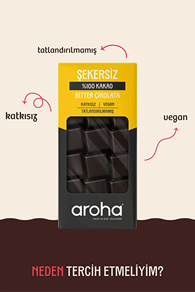 AROHA %100 Kakao Şekersiz Bitter Çikolata 2'li Paket (80 G X 2 Adet)
