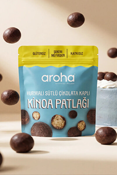 AROHA Hurmalı Sütlü Çikolata Kaplı Kinoa Patlağı 50 Gr x 4 Adet