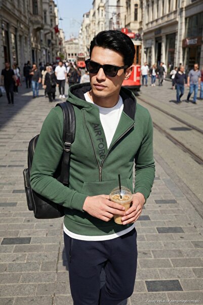 Buratti bumbac bucăți slim fit buzunar cangur detaliu cu fermoar Hanorac cu g...