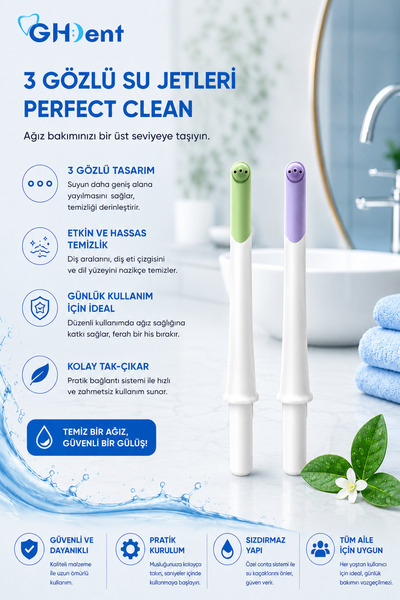 GHDENT GH15 Yedek Başlık 2’li Set - 3 Gözlü Masaj Etkili Başlık - BPA Free & FDA Kriterlerine Uygun