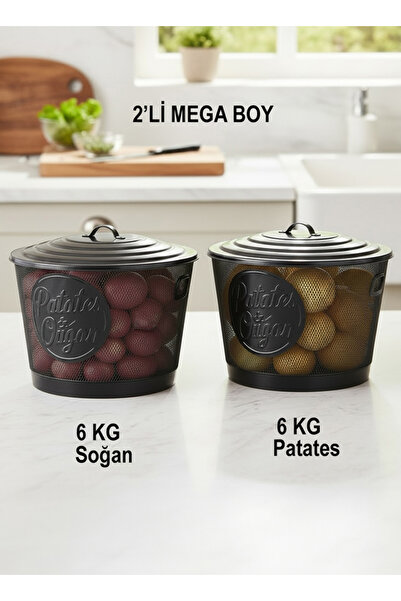 EVSTYLE MEGA BOY İKİLİ FİLE SOĞAN & PATATES SAKLAMA KOVASI SETİ- SİYAH