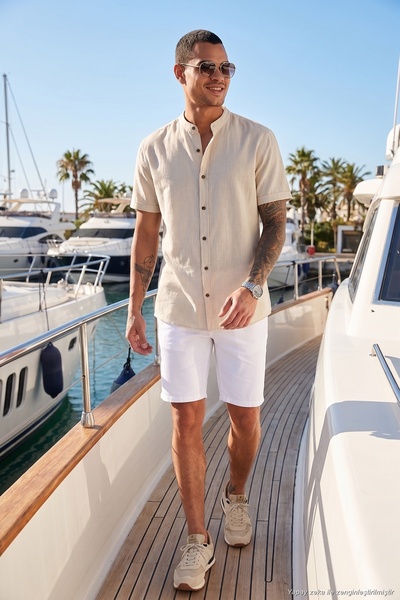 Buratti Linen Look Collar Short Sleeve 100% Cotton Shirt Men's Shirt Cf21s113899