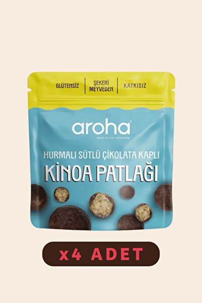 AROHA Hurmalı Sütlü Çikolata Kaplı Kinoa Patlağı 50 Gr x 4 Adet